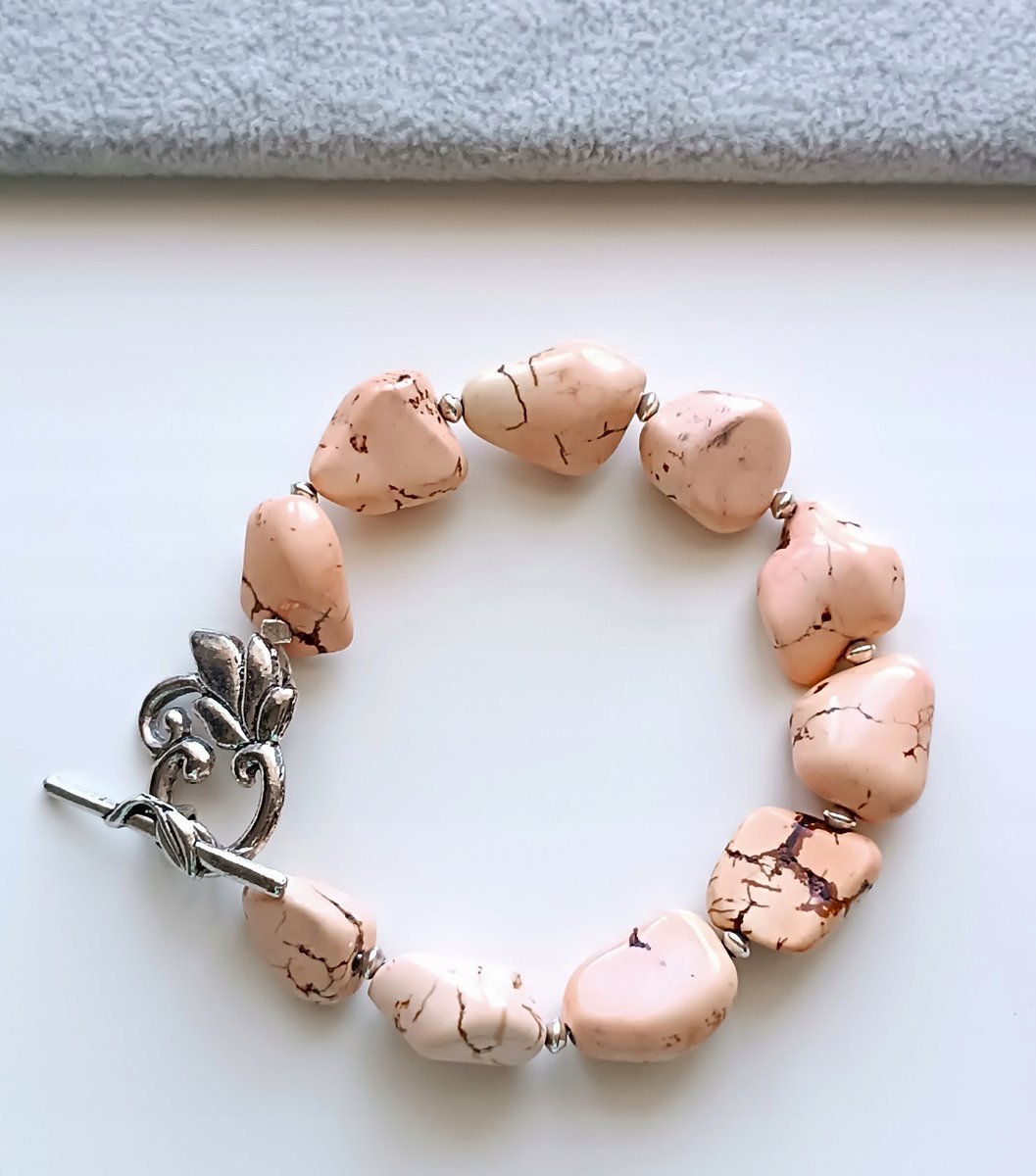 Jasnopomarańcz Łosoś Bransoletka Z Howlitu Kamień Ozdobne Zapięcie Skobel