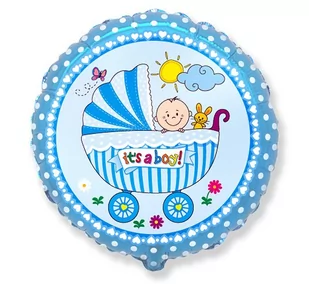 FLX Balon foliowy Wózek niebieski - 46 cm - 1 szt. 401578 - Baby shower i roczek - miniaturka - grafika 1