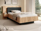 Łóżka - Łóżko z szafkami nocnymi 120 x 200 cm - 2 szuflady - Z oświetleniem LED - Naturalny i antracytowy + Stelaż - FRANCOLI - miniaturka - grafika 1