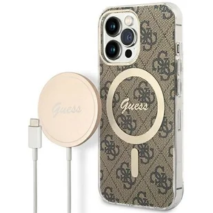 Guess Etui 4G Print do Apple iPhone 13 Pro Max Brązowy + Ładowarka MagSafe - Etui i futerały do telefonów - miniaturka - grafika 1