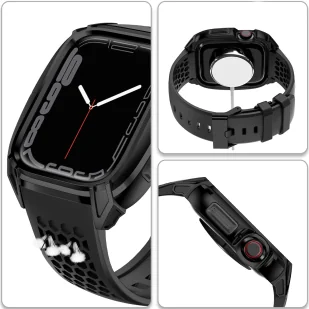 Kingxbar CYF148 2w1 pasek Apple Watch Ultra, SE, 8, 7, 6, 5, 4, 3, 2, 1 (49, 45, 44, 42  mm) z wbudowanym pancernym etui ze stali nierdzewnej czarny - Akcesoria do smartwatchy - miniaturka - grafika 7