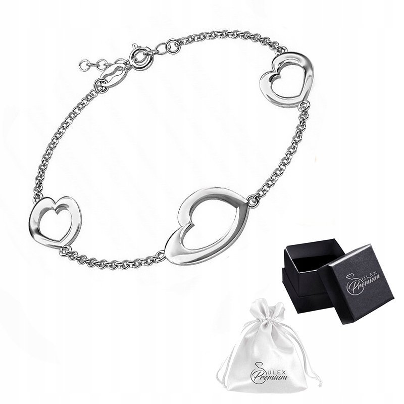 Bransoletka srebrna pr. 925 Elegancka Rodowana Bransoletka SERCA Dla Niej