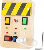 Zabawki sensoryczne - Zabawka sensoryczna drewniana Busy Board Montessori włączniki światła 2+ - miniaturka - grafika 1
