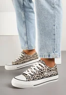 Trampki damskie - Panterkowe Trampki pod Kostkę Ozdobione Napisem i Brokatem Terlevia - miniaturka - grafika 1