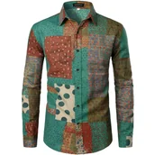 Koszule męskie - Męska Koszula Lniana w Kratę Elegancka Stylowa Zielona Slim Fit XXL - miniaturka - grafika 1