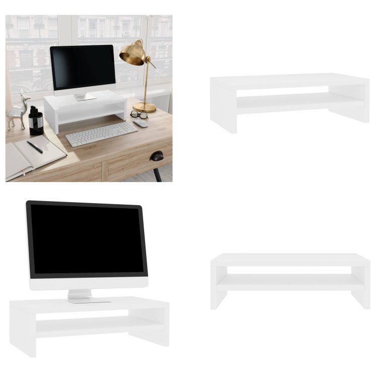 vidaXL Podstawa pod monitor biała 42x24x13 cm z drewna - Podstawa pod monitor - Podstawa pod monitor - Podstawa pod telewizor - Stolik pod telewizor