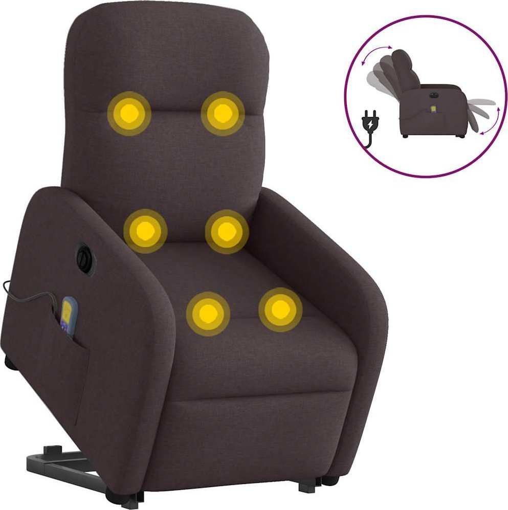 vidaXL vidaXL Podnoszony fotel masujący, elektryczny, rozkładany, ciemny brąz