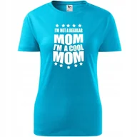 Koszulki i topy damskie - Damska Koszulka na Dzień Mamy Mom cool mom na Prezent Urodziny Nadruk turkusowy XL - miniaturka - grafika 1