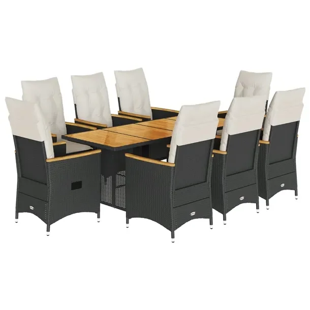 Zestaw mebli ogrodowych czarny, rattan PE, stół 190 x 80 x 75 cm, fotele