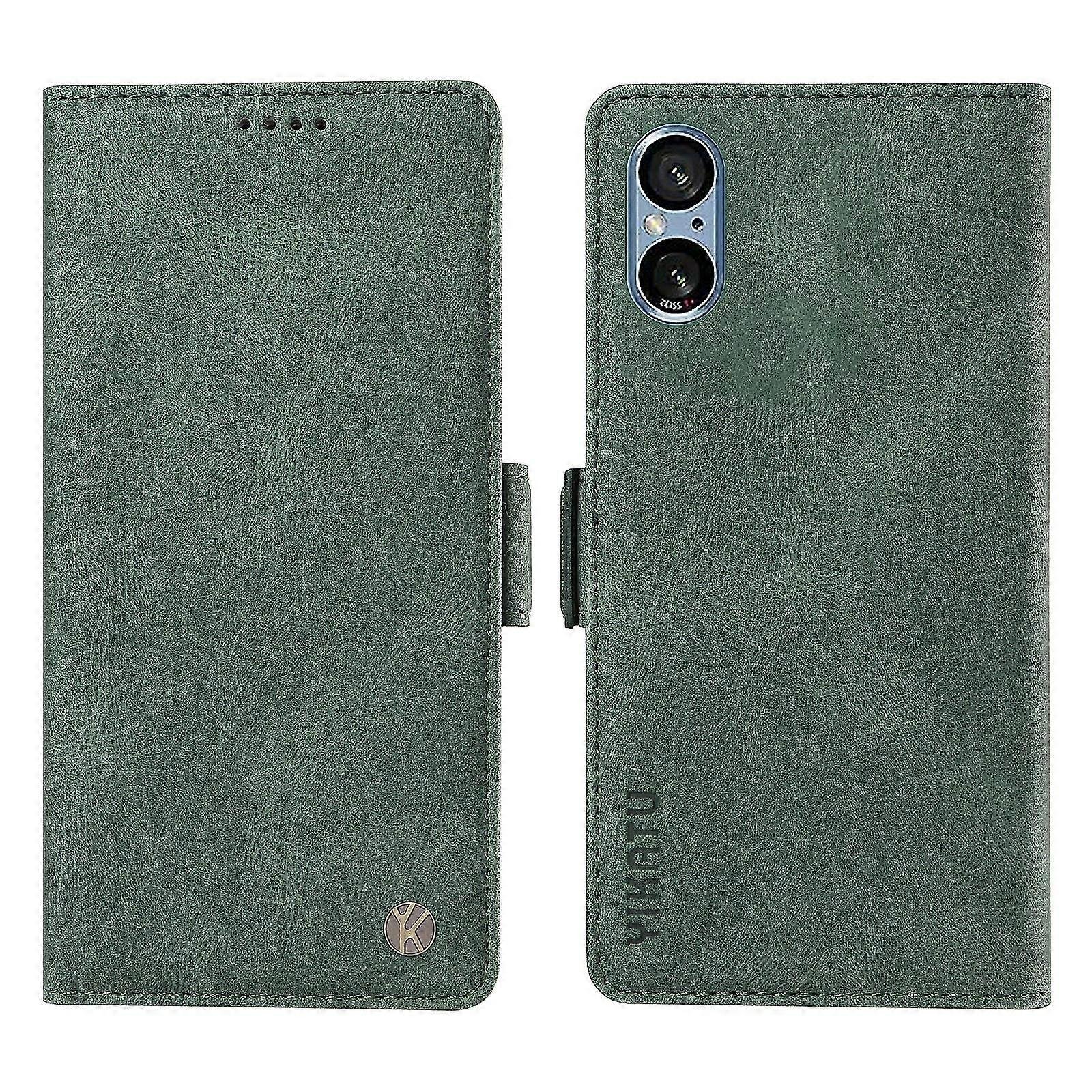 Dla Sony Xperia 5 V Skórzane etui na telefon Składany stojak Pokrowiec na portfel Zielony
