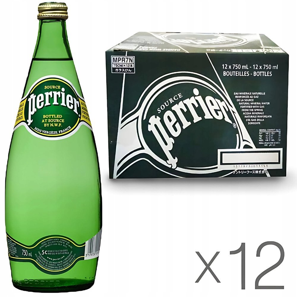 Perrier Woda Mineralna Gazowana Wysoki Wapń, Magnez - Szkło - 12x0,75L
