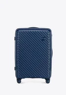 Walizki - Średnia walizka z polipropylenu w tłoczone paski granatowa - miniaturka - grafika 1