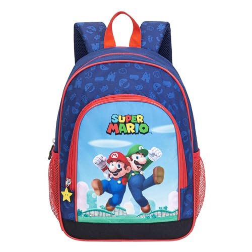 ToyBags Plecak szkolny Super Mario - 2 kieszenie boczne - Regulowane paski zapewniające komfort przez cały dzień - Wyściełany tył - 37 x 27 x 17 cm, Biały, M, Casual