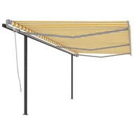 Markizy - VidaXL Lumarko Automatycznie zwijana markiza ze słupkami, 6x3 m, żółto-biała  3070208 VidaXL - miniaturka - grafika 1