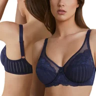 Biustonosze - Biustonosz z Koronki Miękki Szerokie Ramiączka Bardzo Wygodny Granat 95D - miniaturka - grafika 1