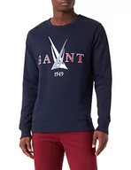 Bluzy męskie - GANT Męska bluza Sail C-Neck, Evening Blue, standardowa, niebieski (Evening Blue), L - miniaturka - grafika 1