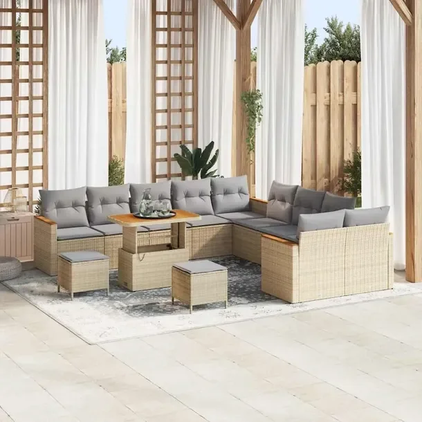 Zestaw 5-elementowy sofa ogrodowa z rattanu, beżowy, 5 miejsc