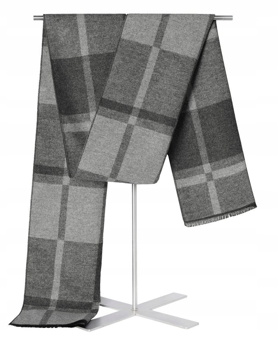 Szal Szalik Męski Ciepły Zimowy Popielato - Szary W Kratę Kratkę