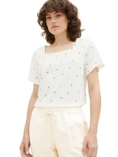 TOM TAILOR T-shirt damski, 32173 – Offwhite Palm Design, XXS - Koszulki i topy damskie - miniaturka - grafika 1