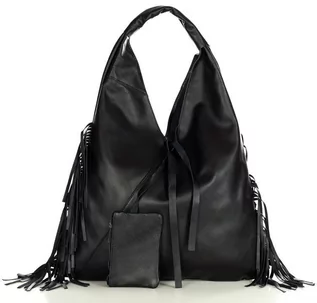 Torebki damskie - Torba skórzana z frędzlami shopper bag smooth leather MARCO MAZZINI czarny - Merg - grafika 1