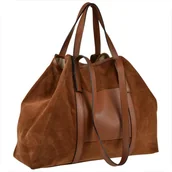 Torebki damskie - Vera Pelle Torba skóra zamszowa naturalna brąz camel na ramię i do ręki - miniaturka - grafika 1