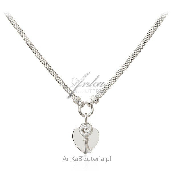 ankabizuteria.pl Srebrny naszyjnik SERCE Z KLUCZYKIEM z cyrkoniami