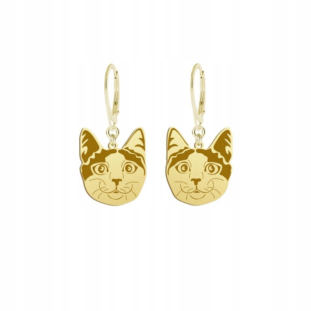 Kolczyki Złote Kot Japoński Bobtail 925 Biżuteria Prezent GRAWER GRATIS