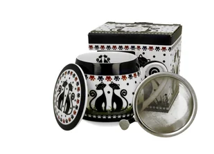 Kubek do kawy i herbaty porcelanowy z zaparzaczem DUO baryłka INDIGO 1, 430 ml - Kubki - miniaturka - grafika 1