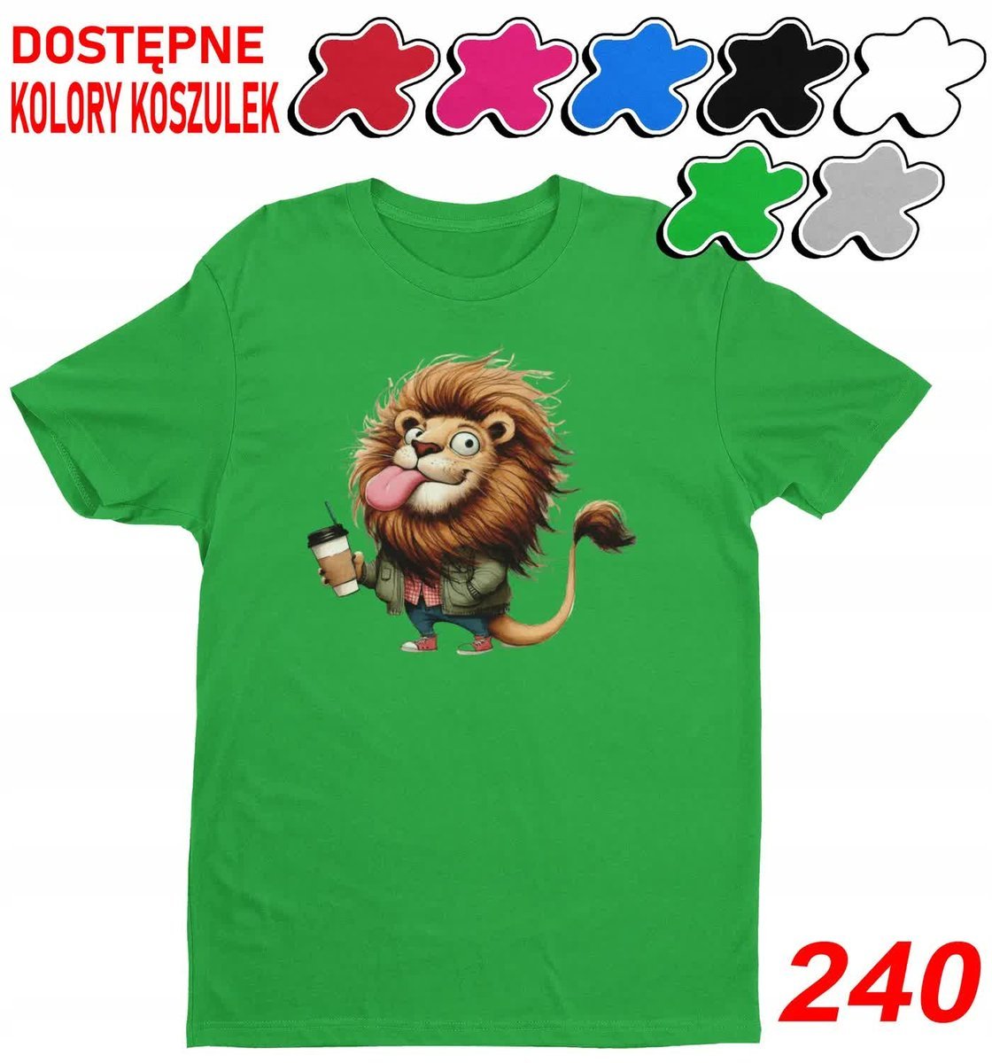 Dziecięca Koszulka T-Shirt Z Nadrukiem Wybór Zwierzęta Jungla Lew -L146-152