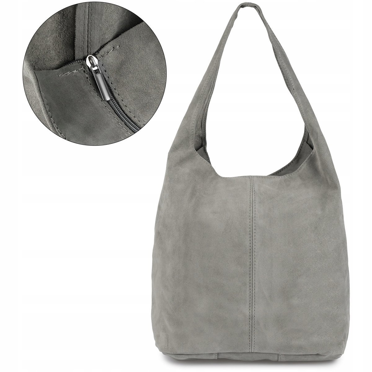 Torebka damska skórzana zamszowa pojemna shopper A4 klasyczna skóra włoska