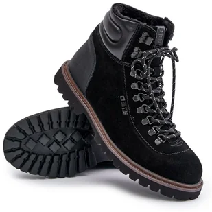 Zamszowe Ocieplane Botki Trapery Męskie Big Star OO174643 Hi-Poly System Czarne - Buty trekkingowe męskie - miniaturka - grafika 1
