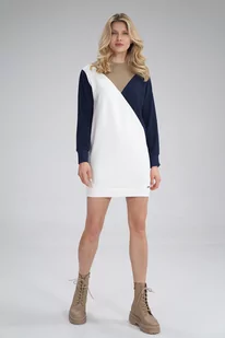 Bawełniana SUKIENKA bluza bez kaptura | Beż-Granat-Ecru S/M - Sukienki - miniaturka - grafika 1