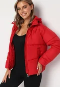 Kurtki damskie - Czerwona Pikowana Kurtka w Stylu Bomberki z Kapturem Mivuna - miniaturka - grafika 1