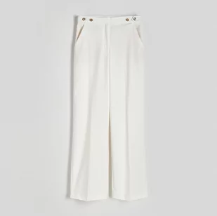Reserved - Spodnie w kant z dodatkiem wiskozy - Biały - Spodnie damskie - miniaturka - grafika 1
