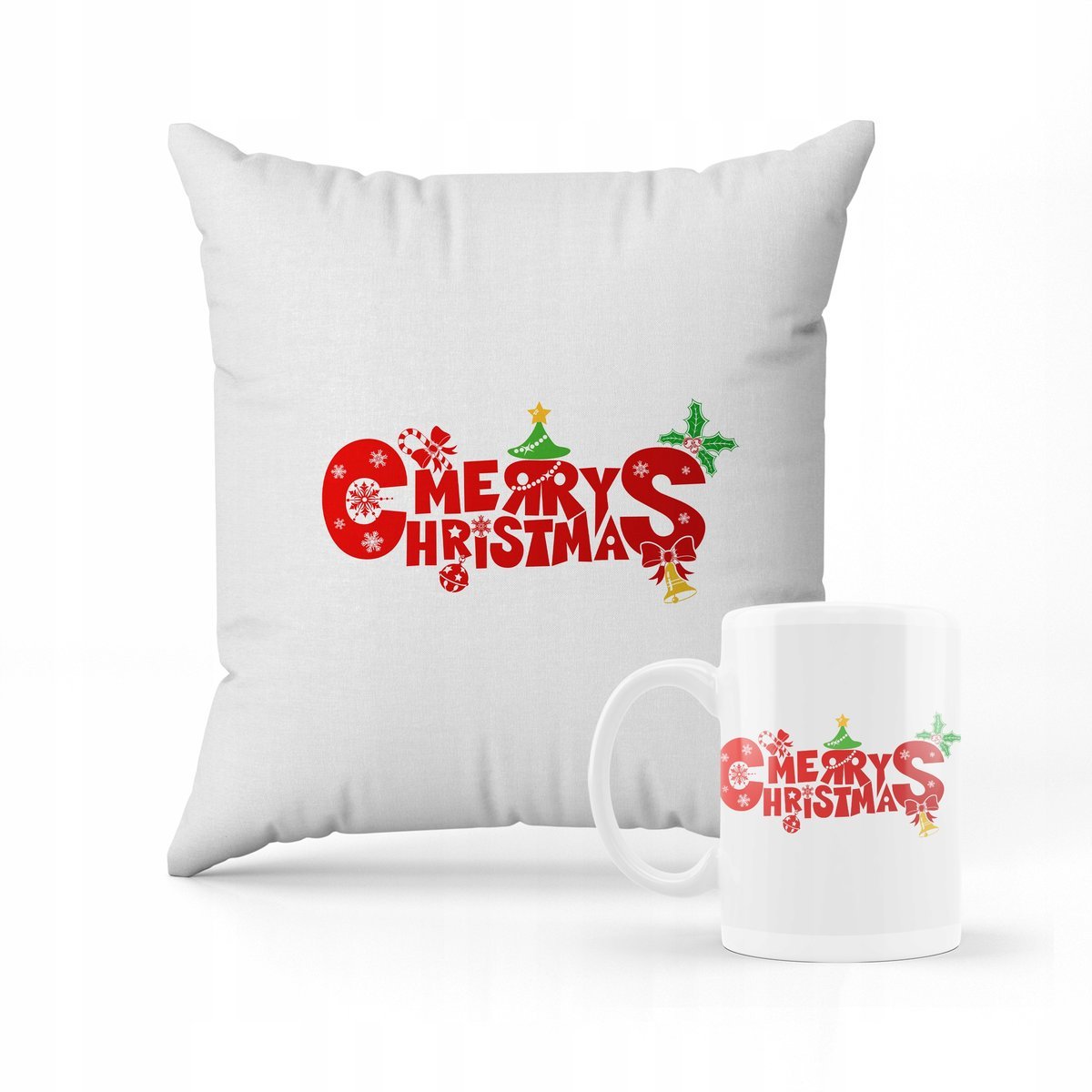ZESTAW PODUSZKA + KUBEK Prezent Merry Christmas + IMIĘ