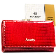 Portfele - Portfel damski na karty ROVICKY skórzany elegancki lakierowany ochrona RFID STOP czerwony - miniaturka - grafika 1