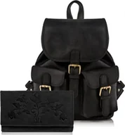Torebki damskie - Paolo Peruzzi Zestaw damski skórzany PAOLO PERUZZI ZZ-06 czarny plecak i portfel - miniaturka - grafika 1