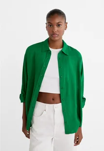 Stradivarius Koszula z mieszanki lnu Zielony XS - Koszule damskie - miniaturka - grafika 1