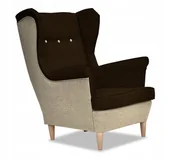Fotele - Fotel Uszak BEŻOWY piaskowy + brąz DWIE TKANINY - miniaturka - grafika 1