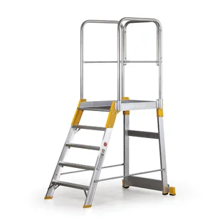 Aluminiowy pomost, drabina z platformą, jednostronna ALVE FORTE, 5 szczebli, wysokość 1,04 m - Drabiny - miniaturka - grafika 1
