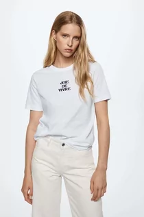 Koszulki i topy damskie - Mango t-shirt bawełniany Joy kolor biały - grafika 1