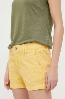 Spodenki damskie - Pepe Jeans szorty bawełniane Balboa kolor żółty gładkie medium waist - grafika 1