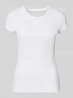 Koszulki i topy damskie - T-shirt z prążkowaniem i wyhaftowanym logo - miniaturka - grafika 1