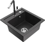 Zlewozmywaki z baterią - Mexen Vito zlewozmywak granitowy 1-komorowy z baterią kuchenną Flora, czarny nakrapiany - 6503-76-670401-08 - miniaturka - grafika 1