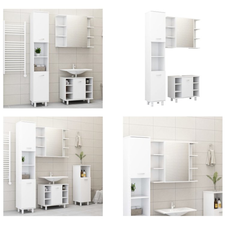 vidaXL 3-częściowy zestaw mebli łazienkowych z białego drewna - Zestaw mebli łazienkowych - Zestawy mebli łazienkowych - Szafka łazienkowa - Szafki łazienkowe