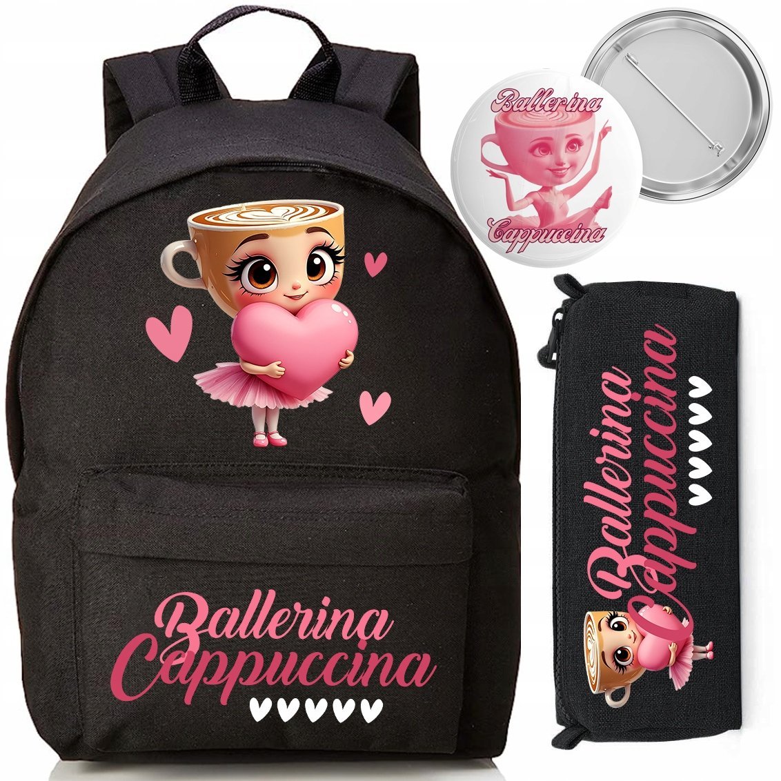 ZESTAW SZKOLNY PLECAK+PIÓRNIK+ PIN Do Szkoły BALLERINA CAPPUCCINA BRAINROT