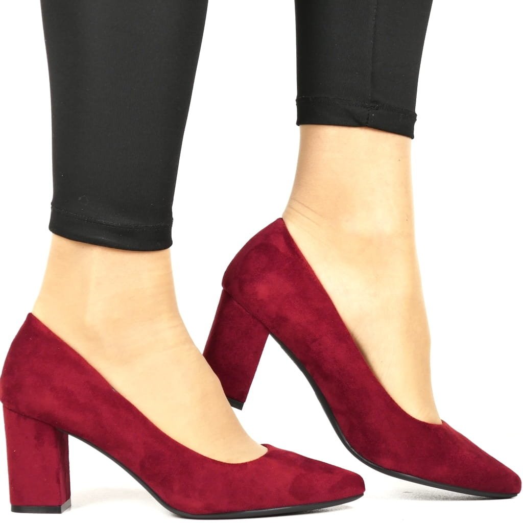 DAMSKIE CZÓŁENKA NA SŁUPKU SERGIO LEONE PB414 BORDOWE ZAMSZOWE