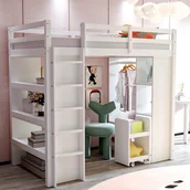 Łóżka dla dzieci i młodzieży - Łóżko piętrowe dla dzieci 90 x 200 cm z półkami i otwartą szafą - Sosna + sklejka + MDF - Białe (Bez materaca) - miniaturka - grafika 1