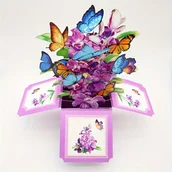 Inne - TEMU Elegancka 3D Kartka z Wyskakującą Fioletową Orchideą i Kolorowym Motylem - Ręcznie Robione Pudełko z Papierowymi Kwiatami na Dzień , Urodziny i - miniaturka - grafika 1