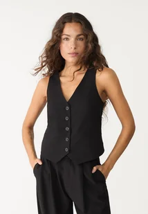 Stradivarius Krótka kamizelka zapinana na guziki Czarny XL - Kamizelki damskie - miniaturka - grafika 1